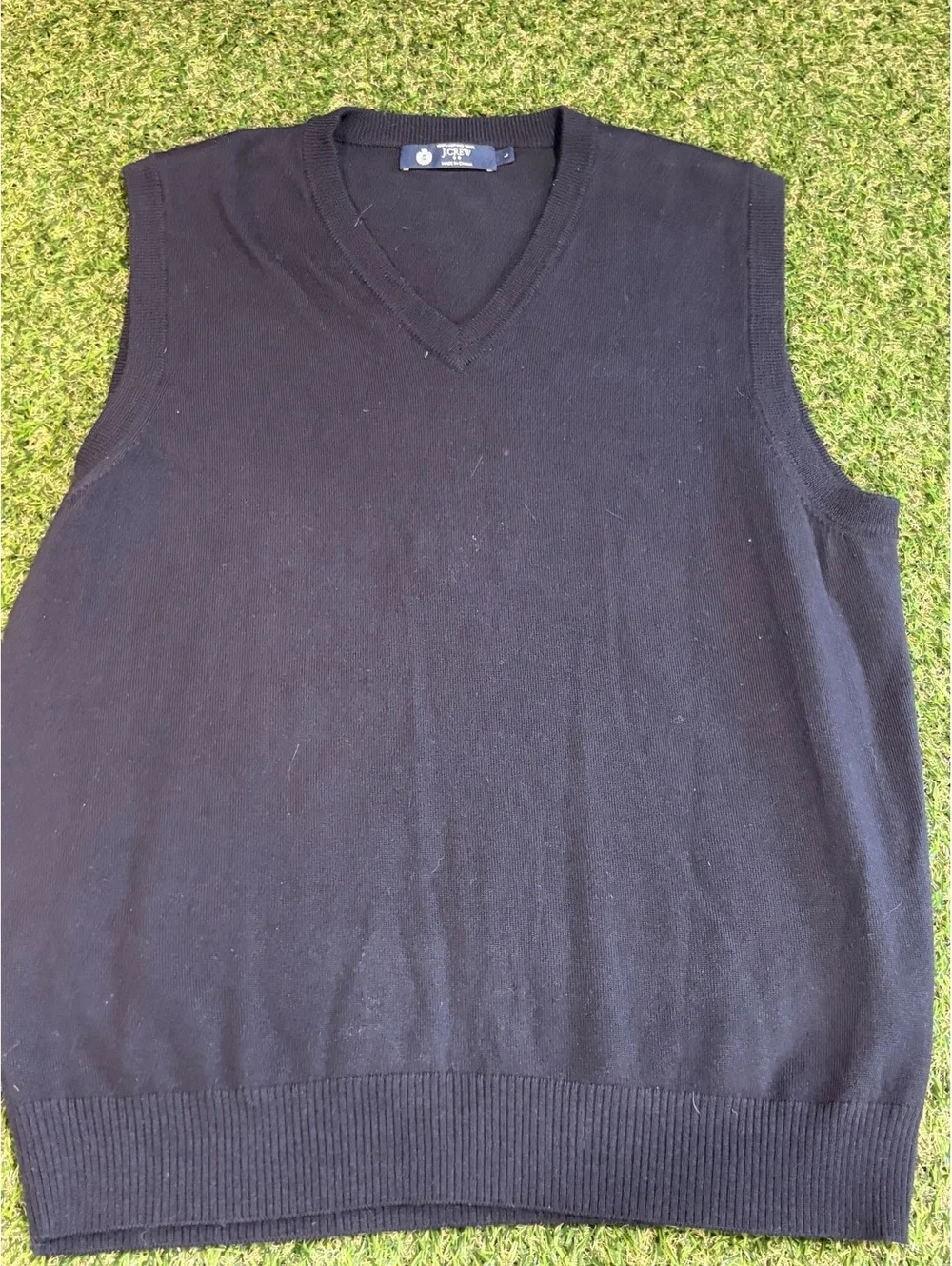 J.Crew Black 100% Merino Wool V-Neck Sweater Vest Size L